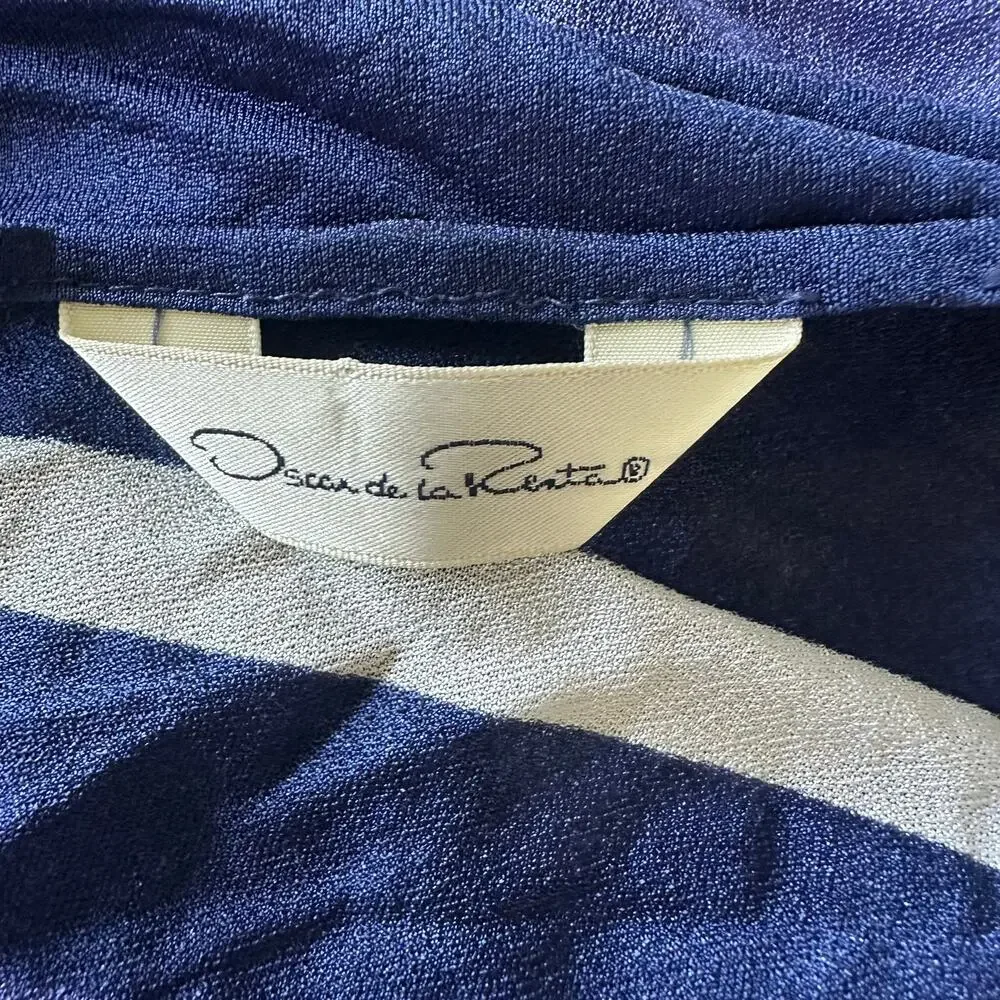 silk scarf Oscar De La Renta Vintage navy white geometric print wrap large 59
